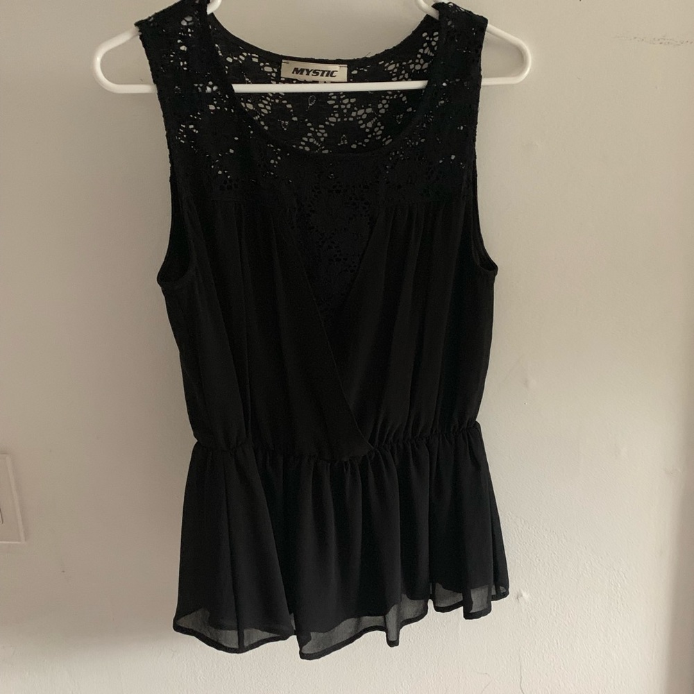 Gorgeous black lacy peplum blouse by Mystic
